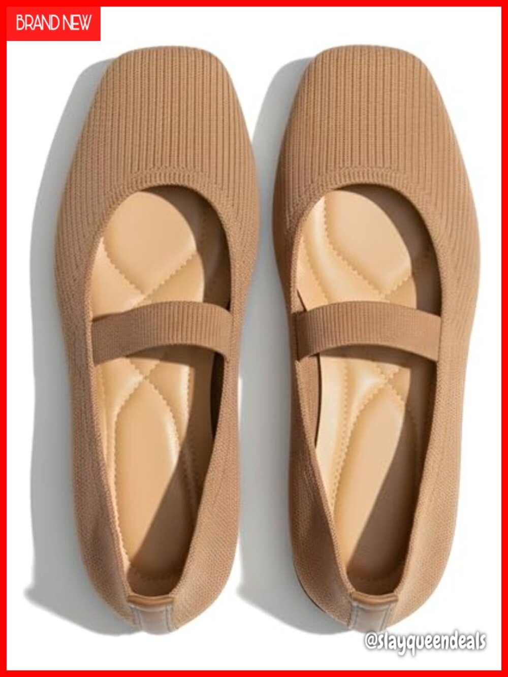 Mary Jane Flats Breathable Knit Square Toe Ballet Flats SlipOn Work Shoes